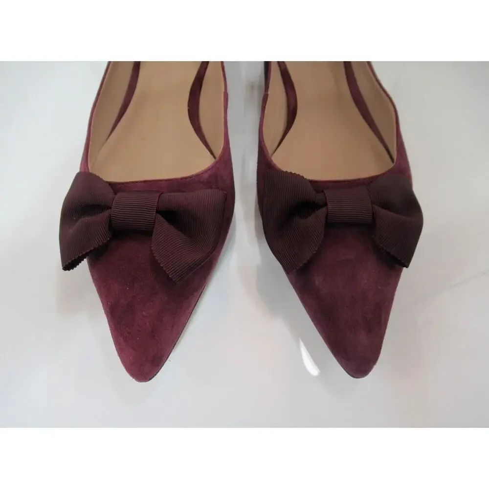 LAUREN Ralph Lauren Londyn Bow Ballet Flat Shoes Suede Red Burgundy Size 9